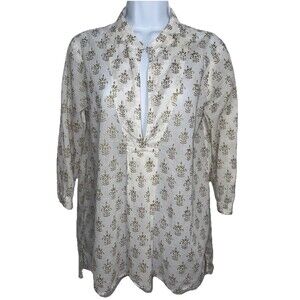 CP Shades White Cotton Tunic Quiet Luxury Boho Lagenlook Beach Women X-Small USA